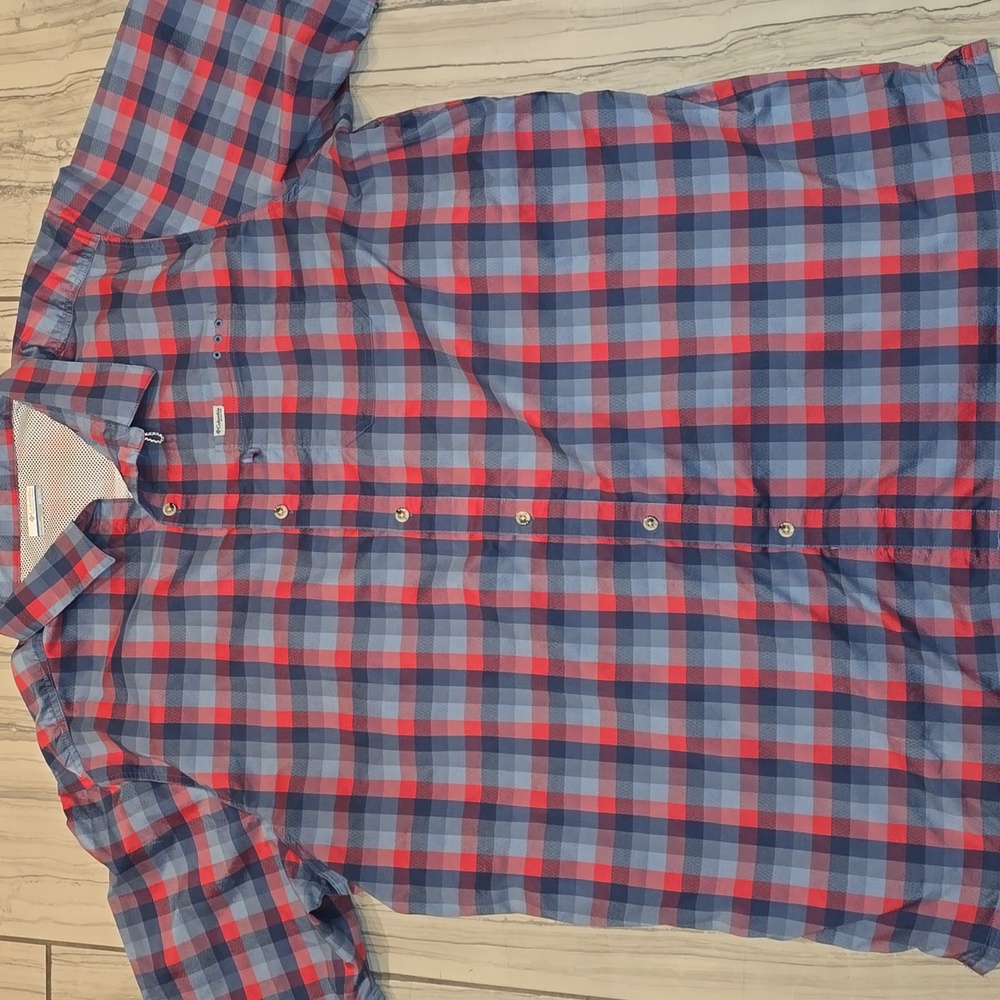 Men's Blue and Red Checkered Columbia Shirt
